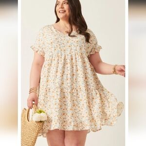 Hayden Cream Floral Ruffle Sleeve Babydoll Dress